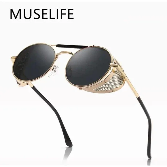 MUSELIFE Retro Round Metal Sunglasses Steampunk Men Women Brand Designer Glasses - Picture 6 of 8